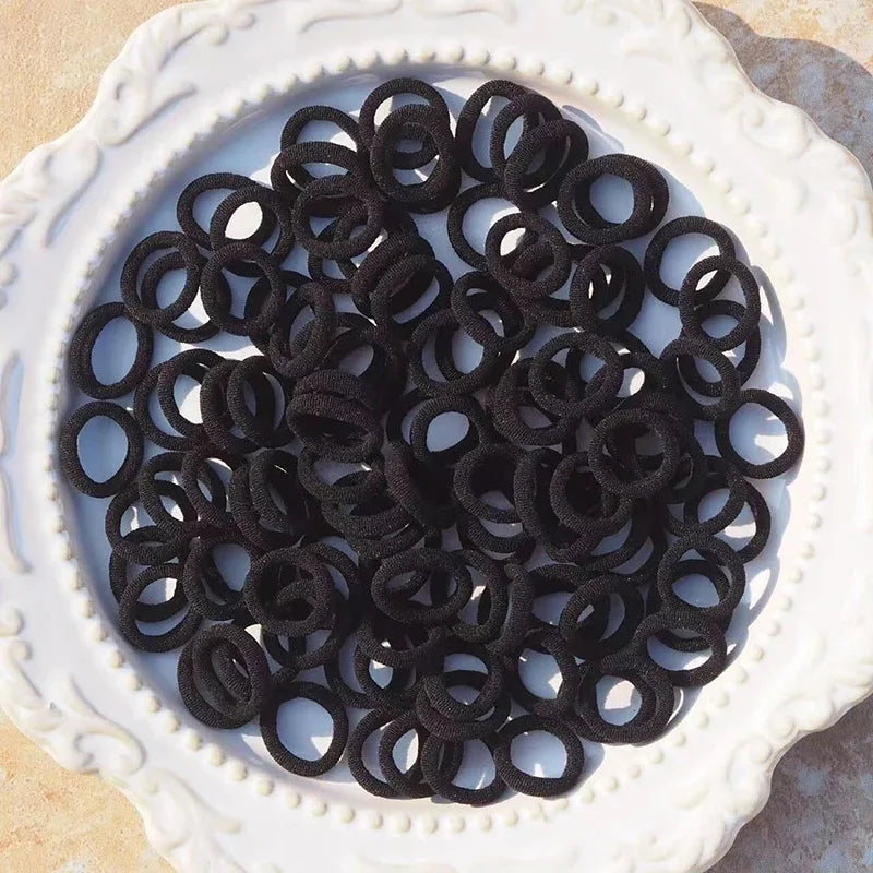 10/100pcs Black Basic Hair Bands Women Girls Simple High Elastic Rubber Ropes Scrunchies Headband Ties Ponytail Holders 2-5cm