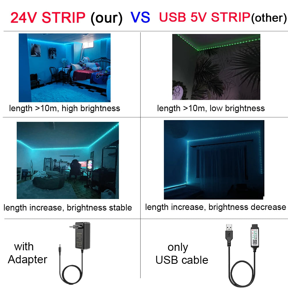 Led Strip Lights 10m 20m 30m 40m Led Lights for Room Music Sync Led Tape Flexible Ribbon for Home Bedroom Party Decoration