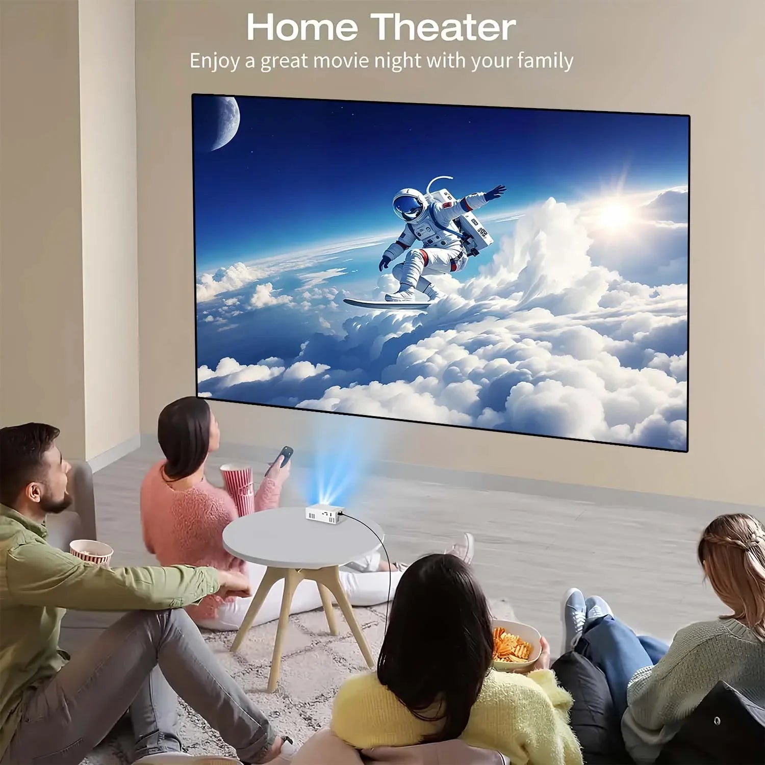 Projector Compact Mini with USB HDMI Ports, Built-in Speaker, EU US Plug Options, Portable for Travel