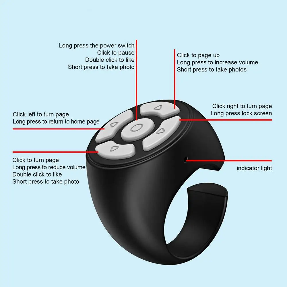 Scrolling Ring Wireless Finger Shutter Remote Control Page TurnerMobile Phone Controller Bluetoothcompatible For Home Travel Car