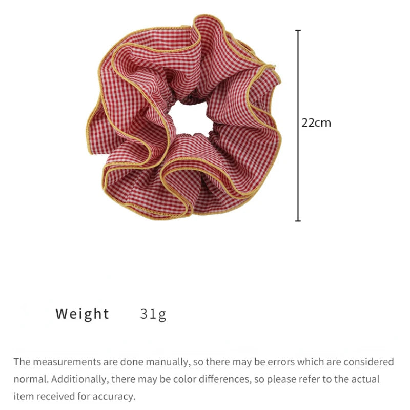 Retro Colorful Lattice Ruffles Hair Scrunchies Headbands for Womens Girls Sweet Romance Hair Rope Rubber Band Hair Accessories