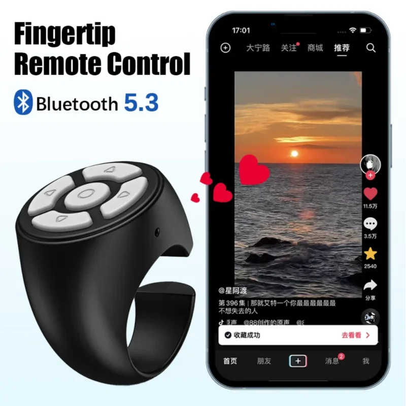 Scrolling Ring Wireless Finger Shutter Remote Control Page TurnerMobile Phone Controller Bluetoothcompatible For Home Travel Car