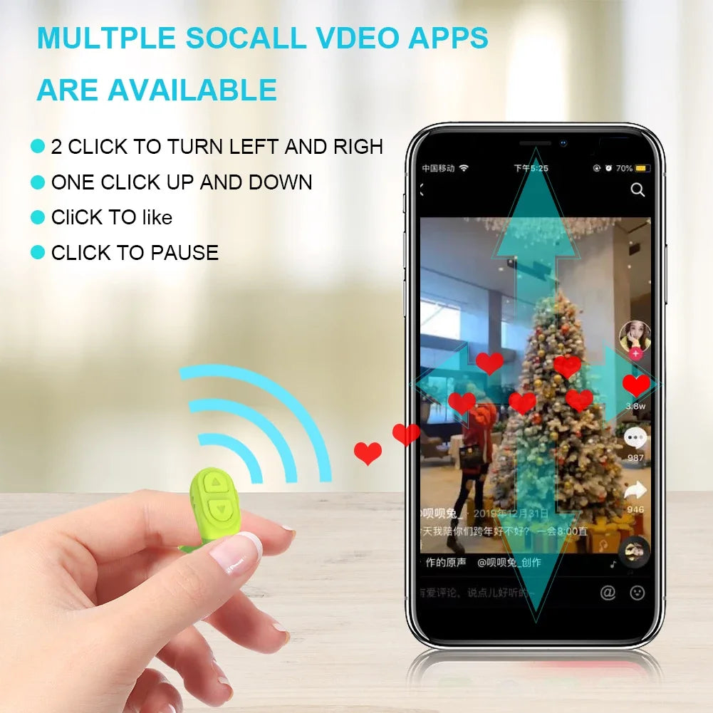 For TikTok Scrolling Ring Wireless Camera Shutter Selfie Button Kindle App Remote Page Turner Clicker for iOS Android Cell Phone