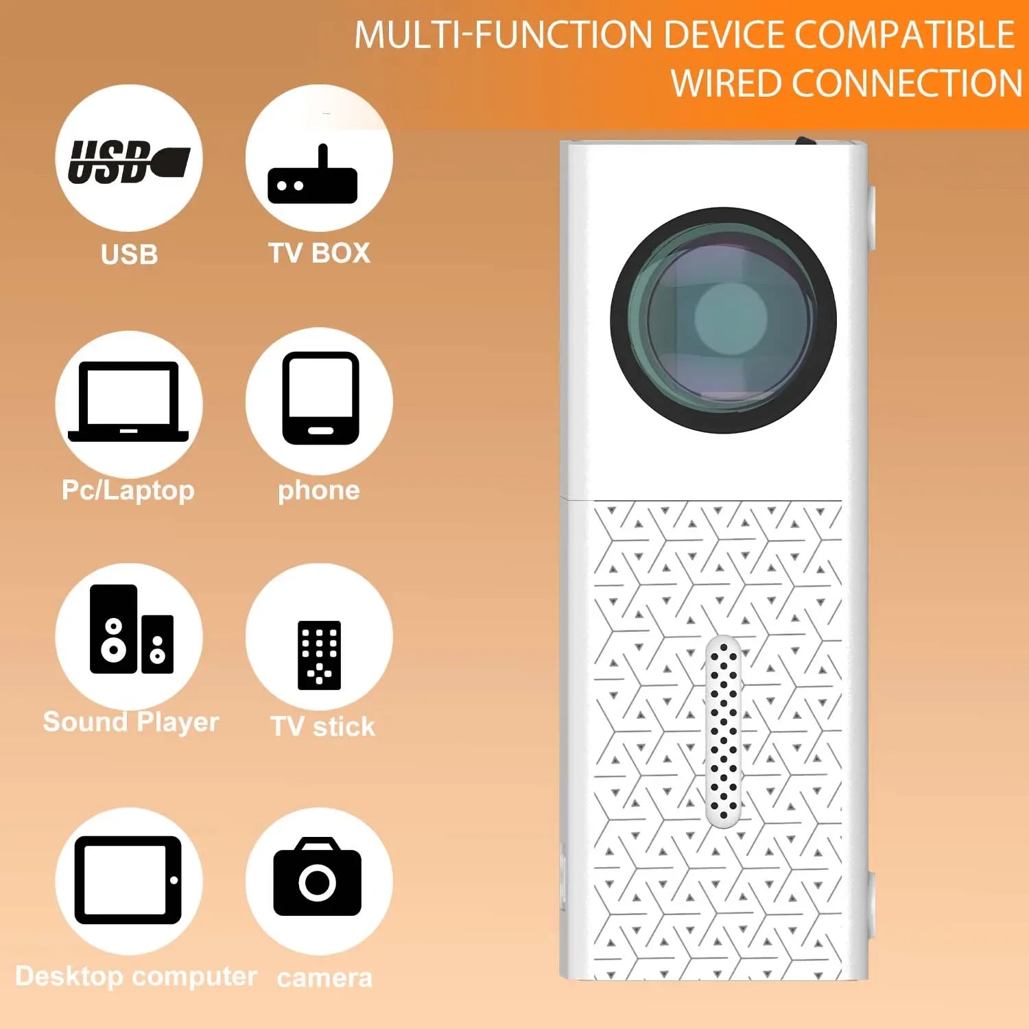 Projector Compact Mini with USB HDMI Ports, Built-in Speaker, EU US Plug Options, Portable for Travel