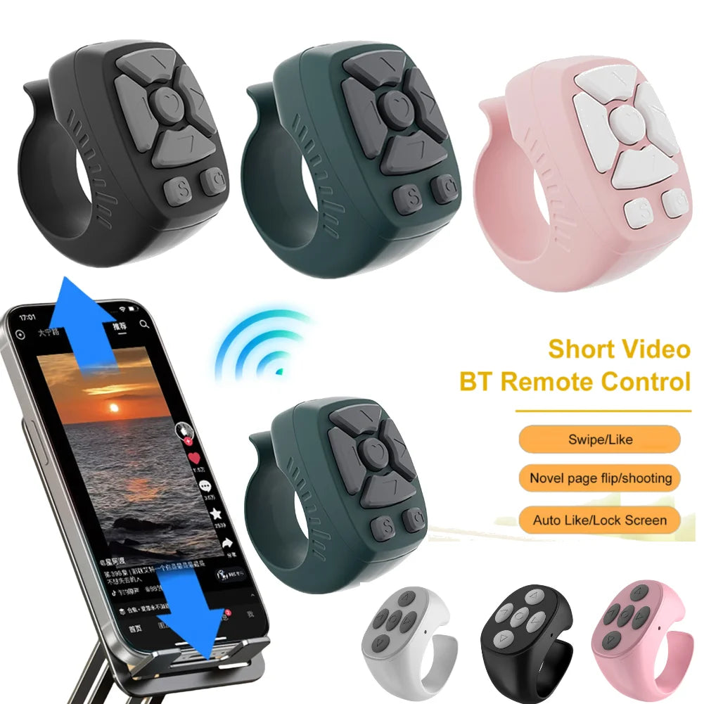 For TikTok Scrolling Ring 7 Keys Page Turner Scroller BT 5.0 Finger Remote Mobile Phone Video Remote for Android iOS iPhone iPad