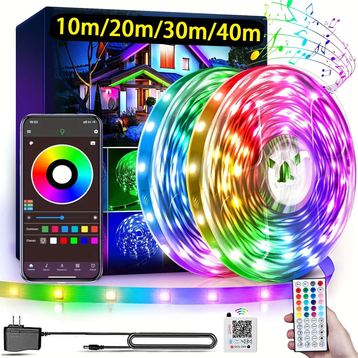 Led Strip Lights 10m 20m 30m 40m Led Lights for Room Music Sync Led Tape Flexible Ribbon for Home Bedroom Party Decoration