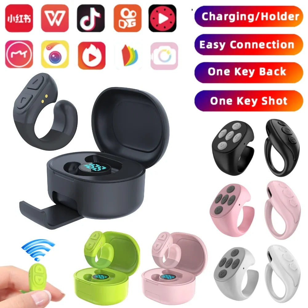 For TikTok Scrolling Ring Wireless Camera Shutter Selfie Button Kindle App Remote Page Turner Clicker for iOS Android Cell Phone